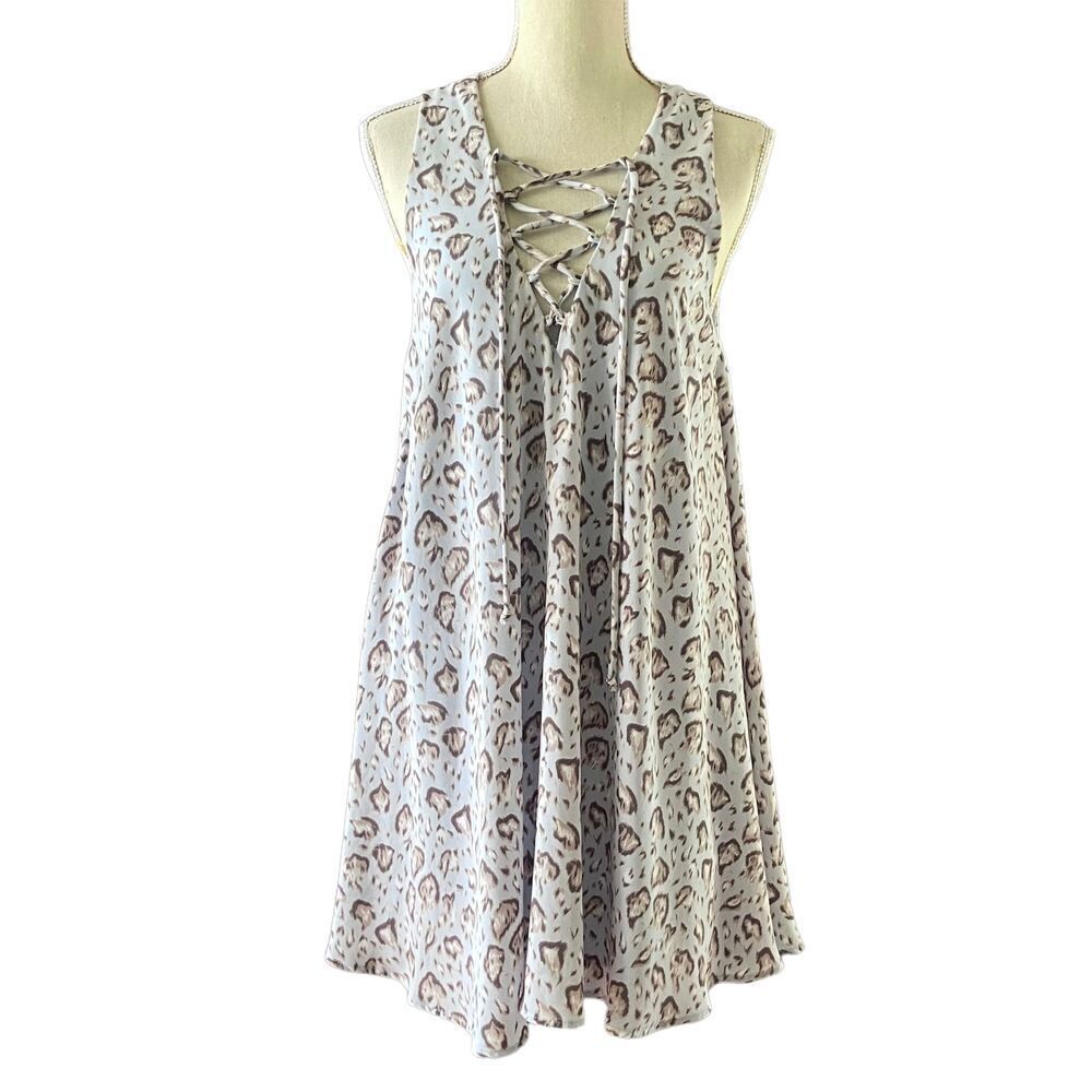 By Together Blue Baby Doll Trapeze Leopard Print Dress S